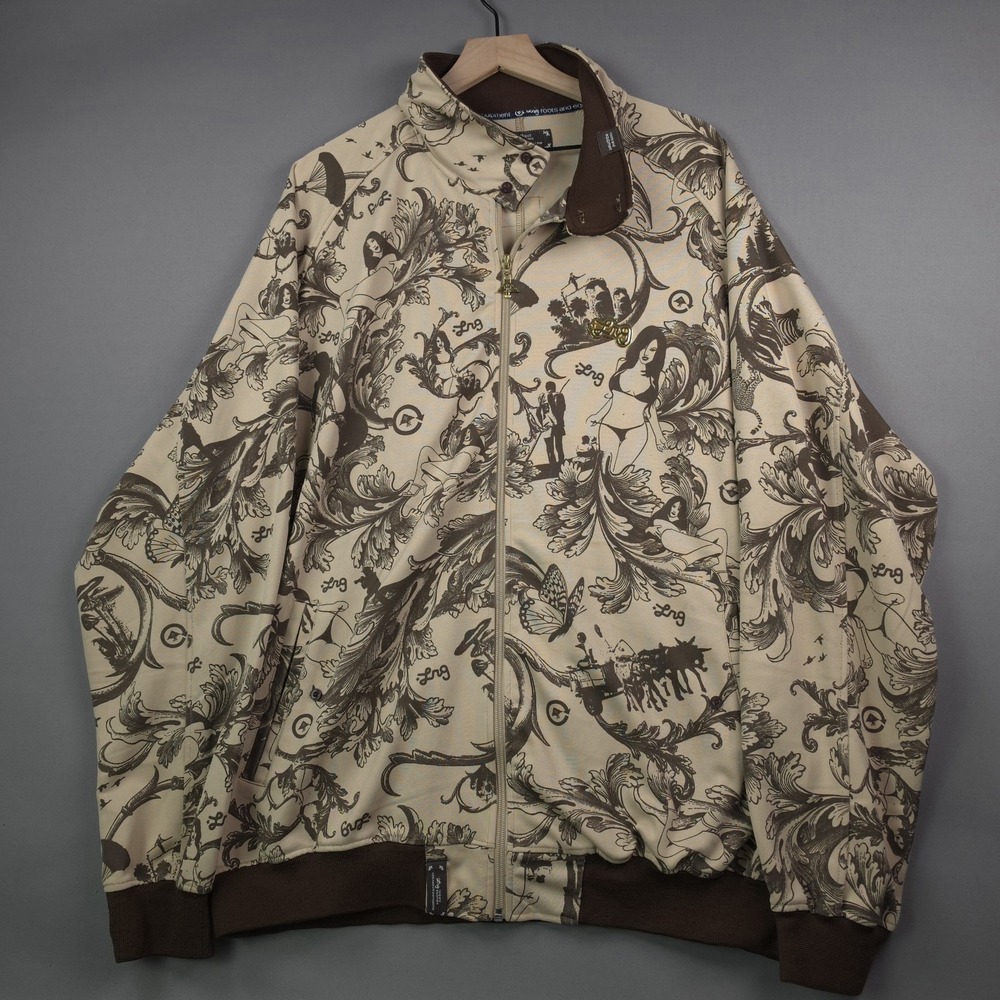 LRG Roots and Equipment Iron Maiden Jacket Men's 4XL Tan Baroque Print Track Top